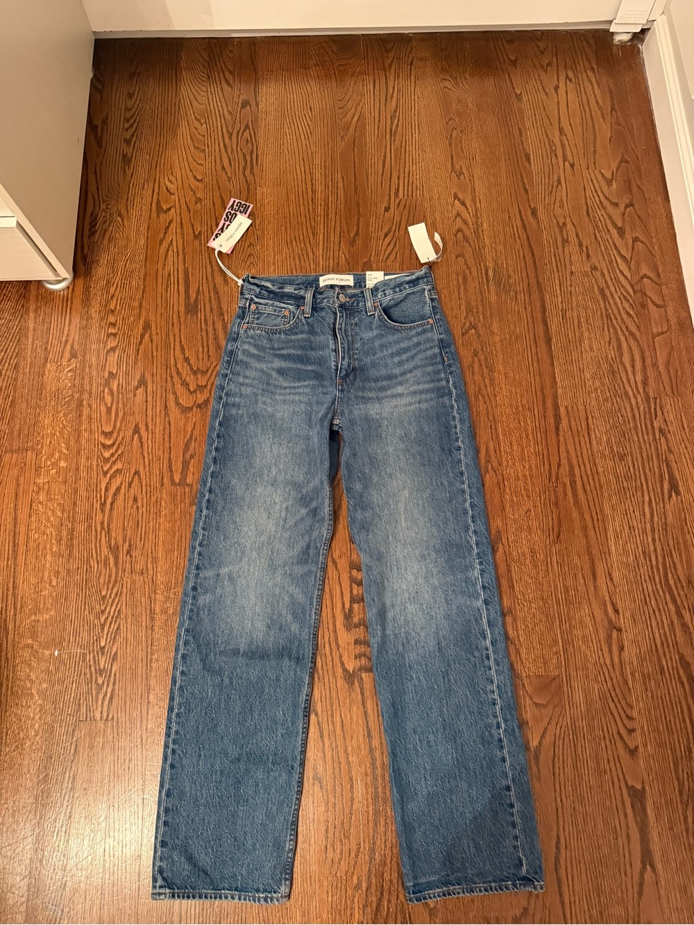 Denim Forum Medium Blue Straight-Leg High-Rise Jeans